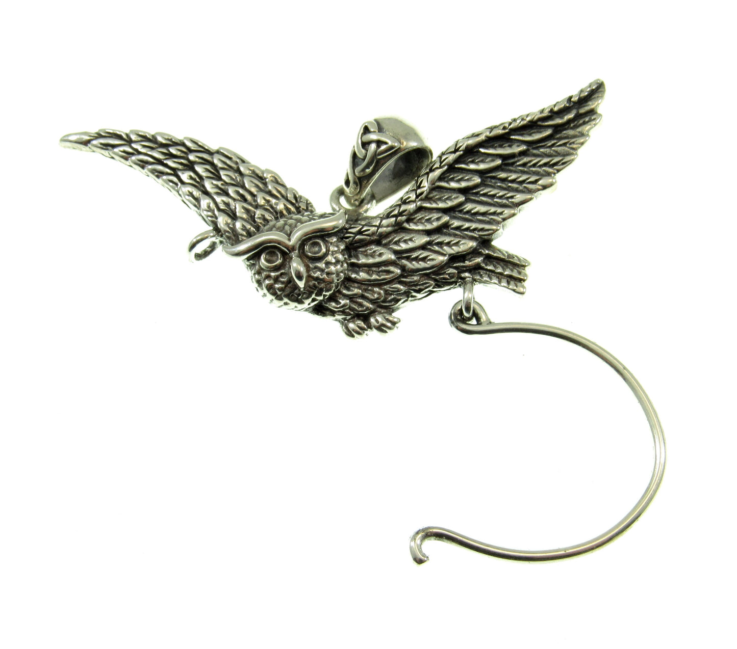 Solid 925 Sterling Silver Charm Holder Barn Owl Pendant, Magical Pagan Symbol of Protection, Handcrafted Spirit Guide Animal Totem Hanger