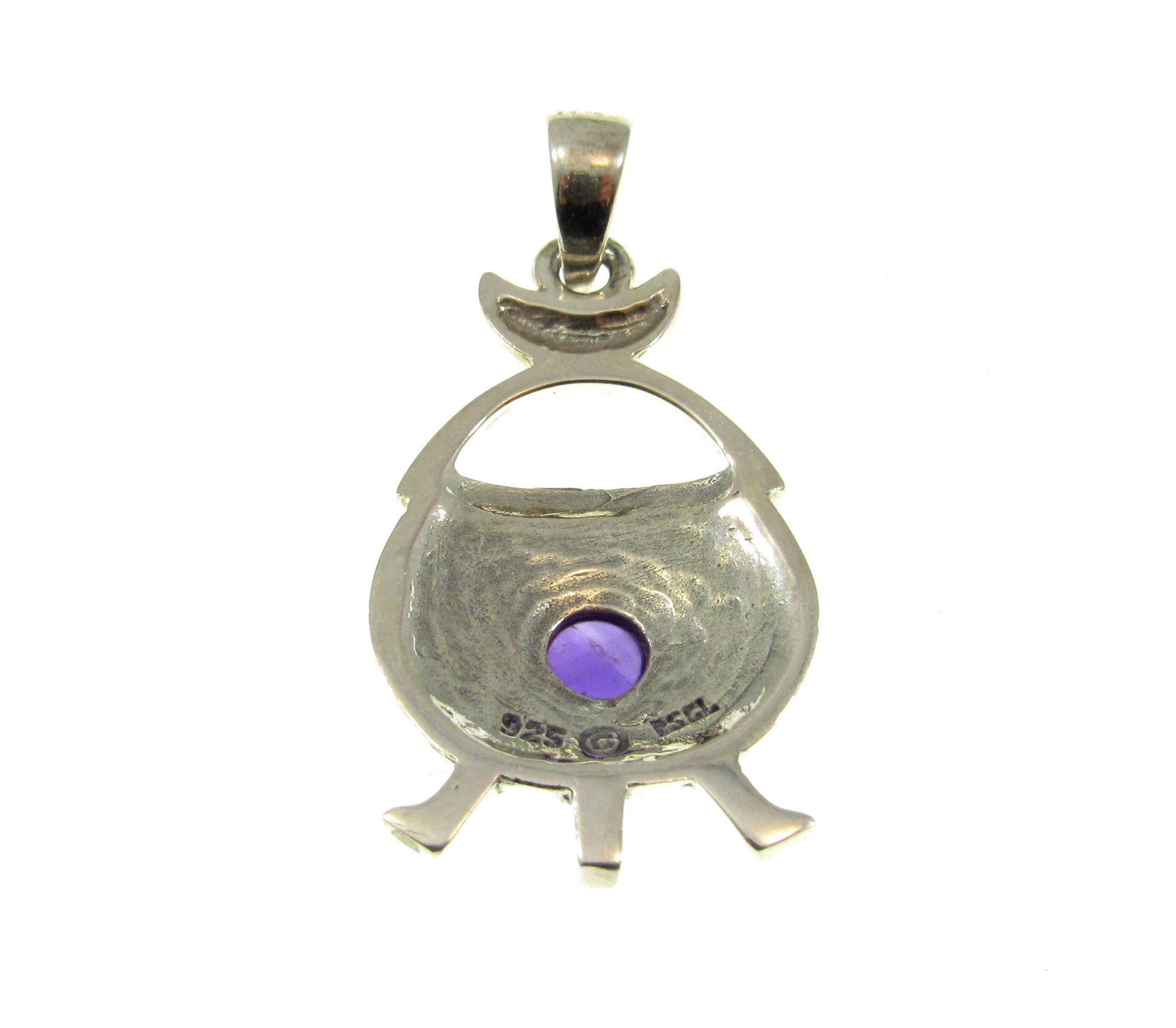 Solid 925 Sterling Silver Witch Cauldron Triple Moon Pendant, Choose Amethyst, Garnet, Moonstone, Topaz
