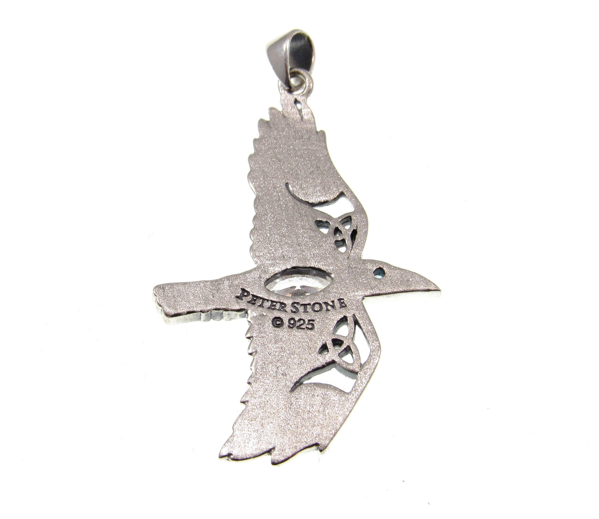 Solid 925 Sterling Silver Raven Pendant in Flight, Celtic Knot Bird with Faceted Gemstone – Amethyst Garnet Moonstone or Topaz