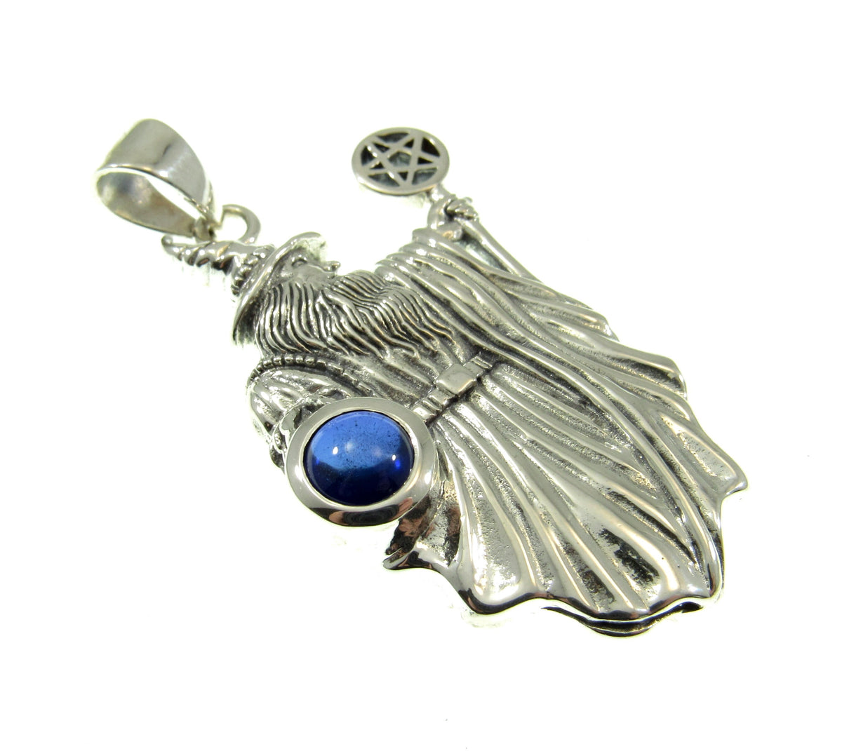 Solid 925 Sterling Silver Wizard Pentagram Pendant – Wiccan Amulet – Choose Amethyst, Garnet, Moonstone, Sapphire