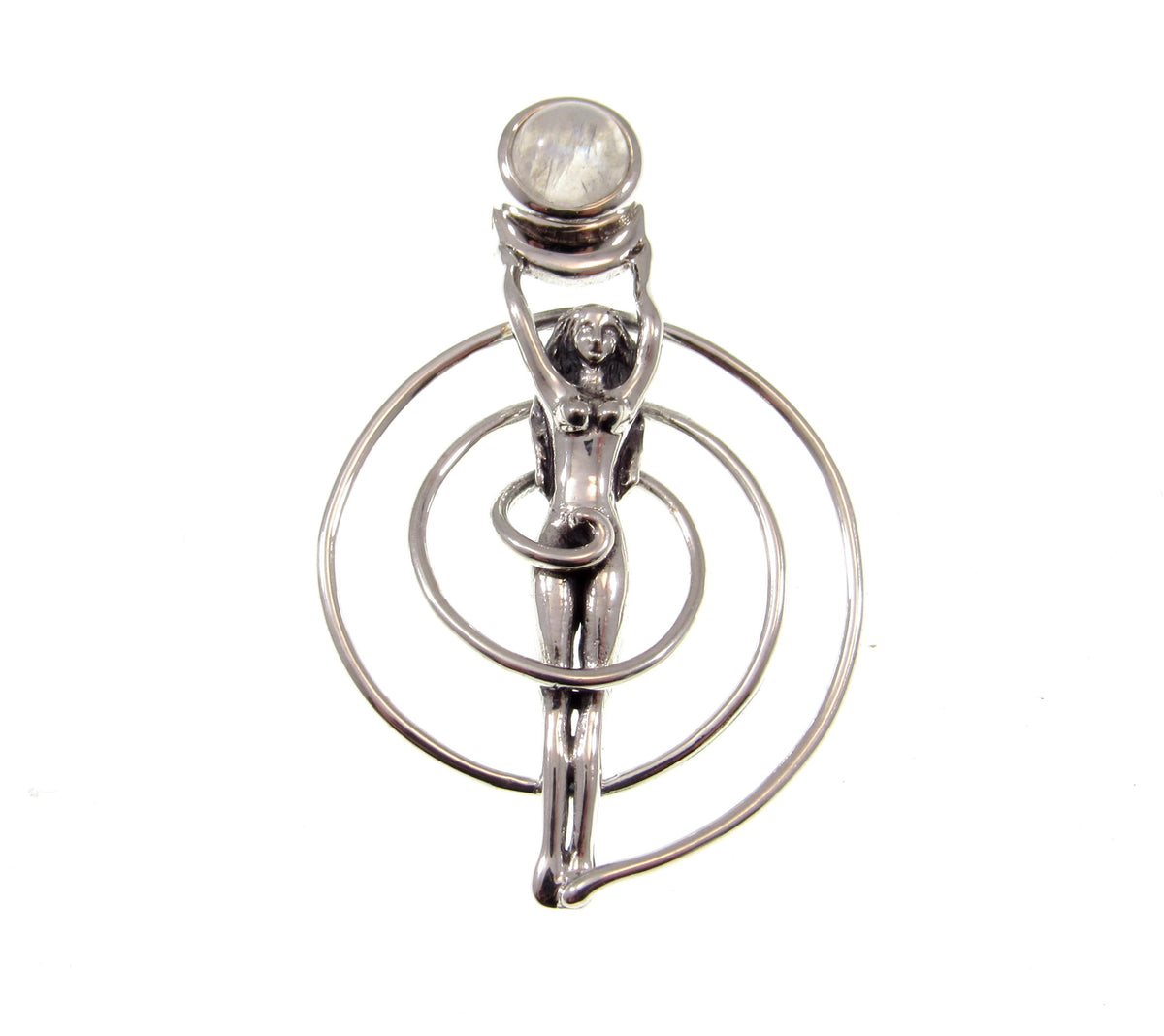 Solid 925 Sterling Silver Spiral Goddess Pendant – Fertility Goddess with Amethyst, Garnet, Moonstone, Topaz