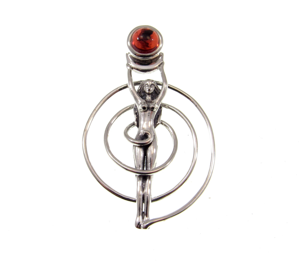 Solid 925 Sterling Silver Spiral Goddess Pendant – Fertility Goddess with Amethyst, Garnet, Moonstone, Topaz