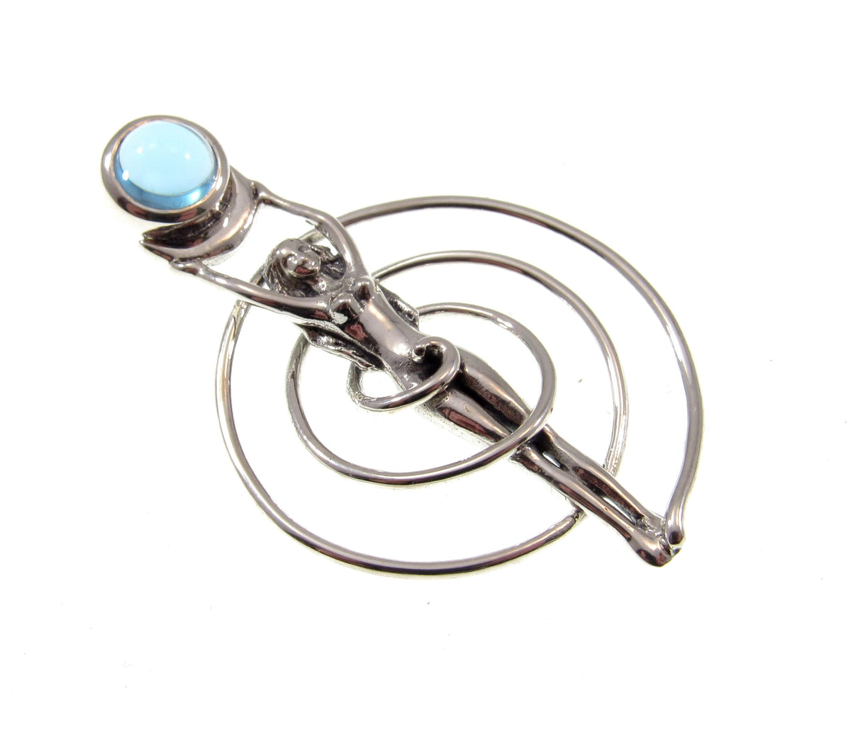 Solid 925 Sterling Silver Spiral Goddess Pendant – Fertility Goddess with Amethyst, Garnet, Moonstone, Topaz