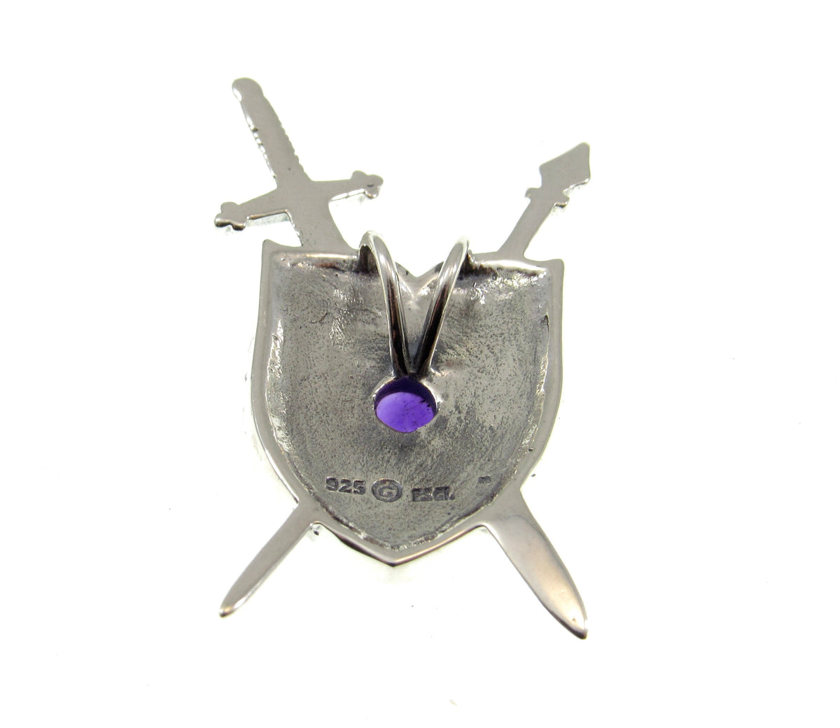 Solid 925 Sterling Silver Triple Moon Shield & Swords Pendant, Amethyst or Rainbow Moonstone