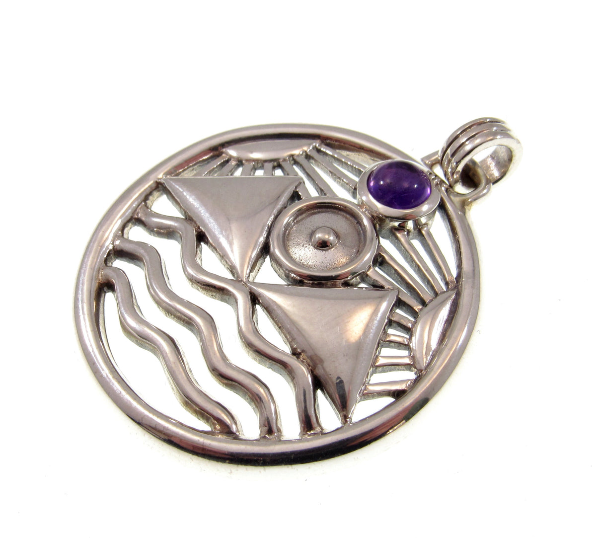 Solid 925 Sterling Silver Protection Talisman – Four Elements Pagan Pendant – Amethyst Garnet Moonstone