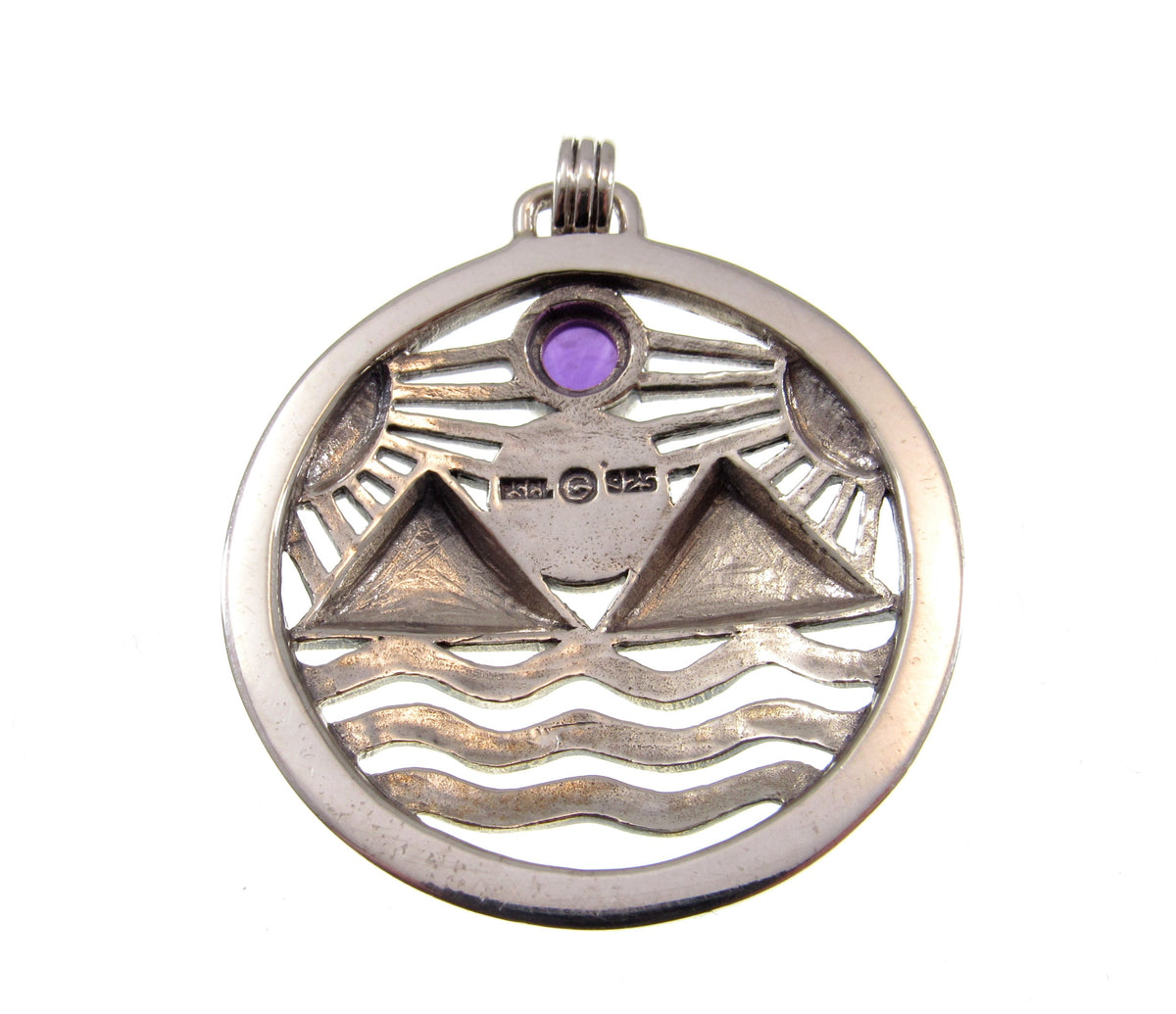 Solid 925 Sterling Silver Protection Talisman – Four Elements Pagan Pendant – Amethyst Garnet Moonstone