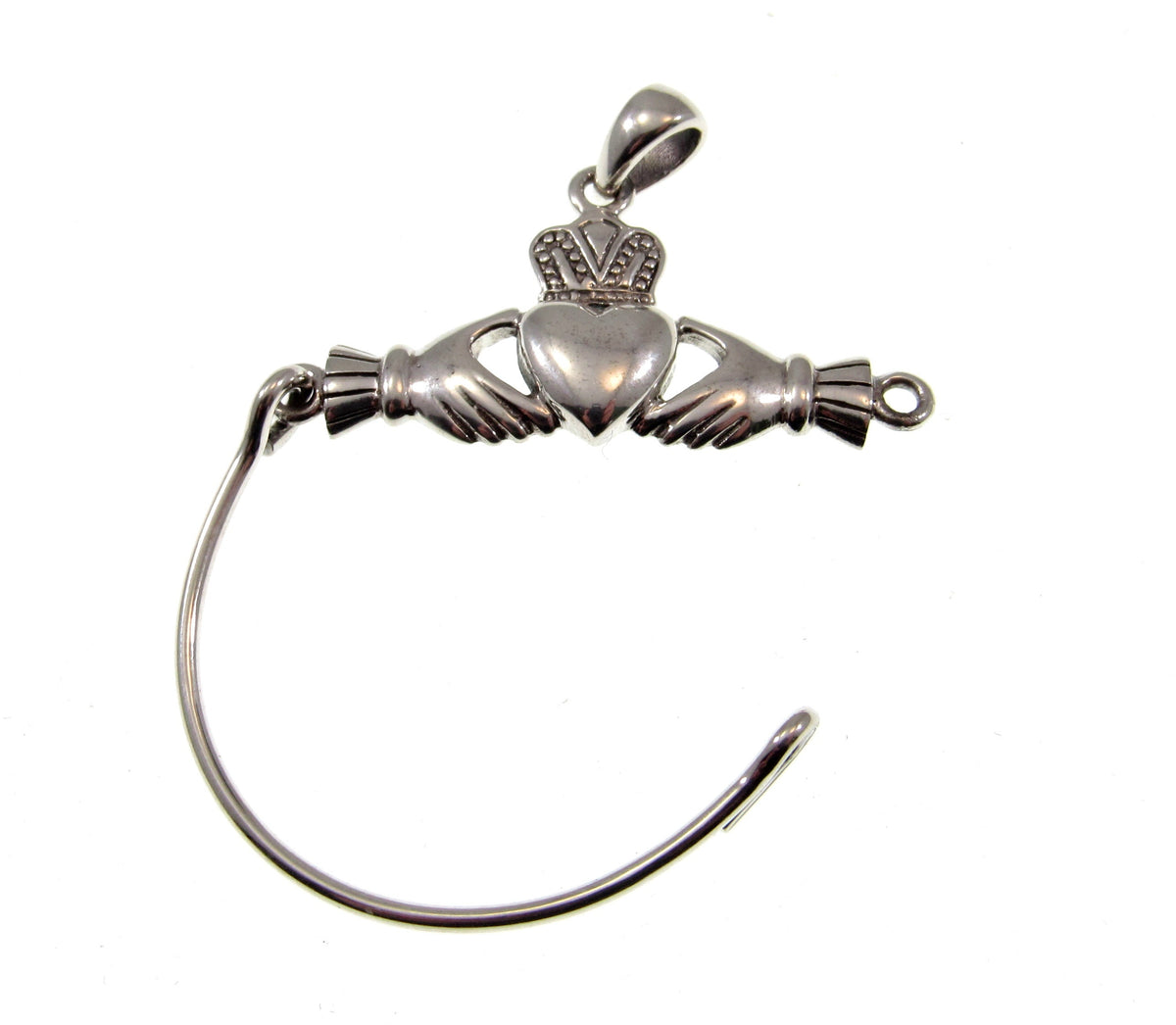 Solid 925 Sterling Silver Celtic Claddagh Heart Charm Holder / Hanger Carrier Pendant, Irish Symbol of Love, Loyalty, and Friendship