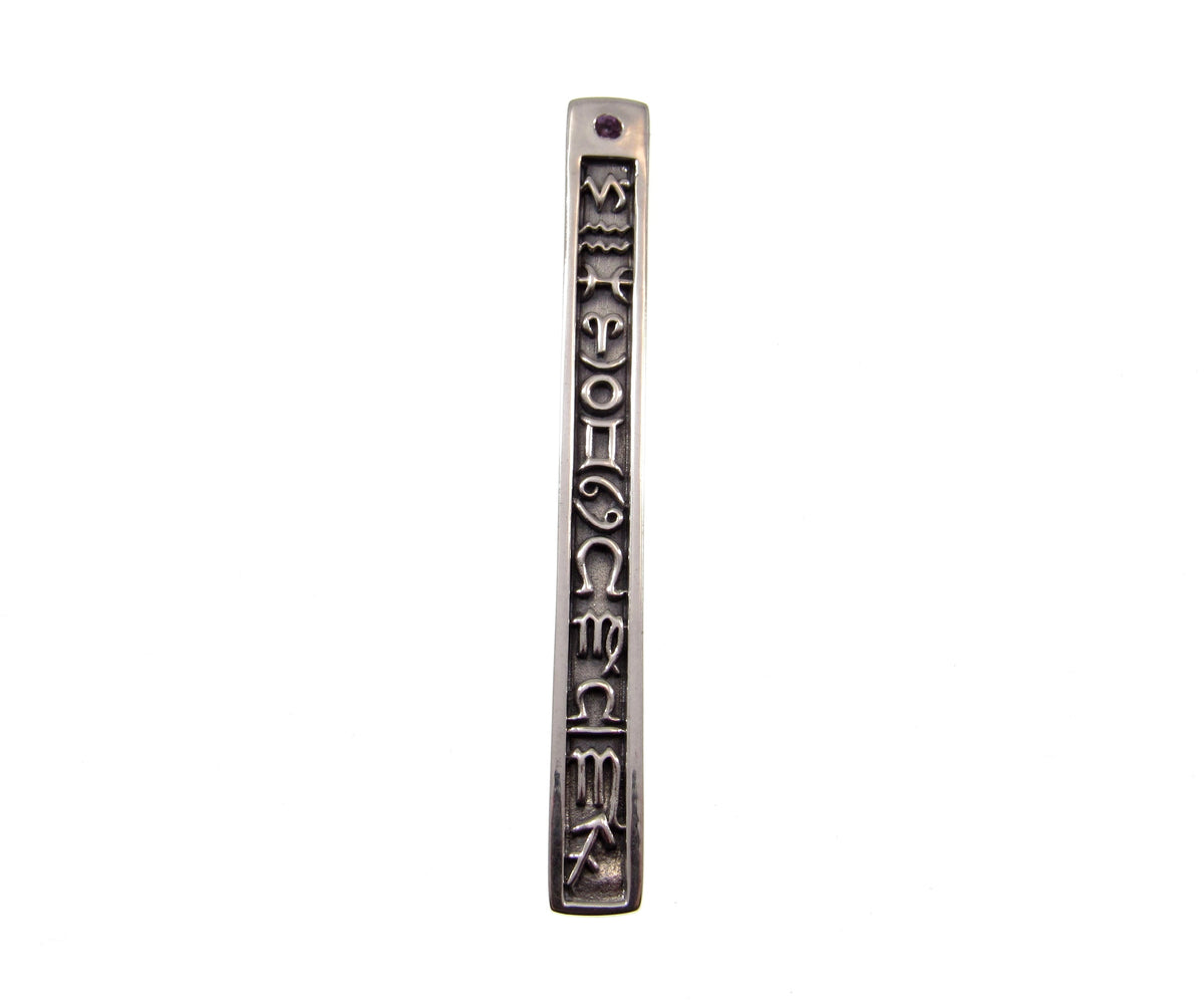 Solid 925 Sterling Silver 12 Zodiac Symbols Pendant – Astrology Horoscope Column Amethyst or Garnet