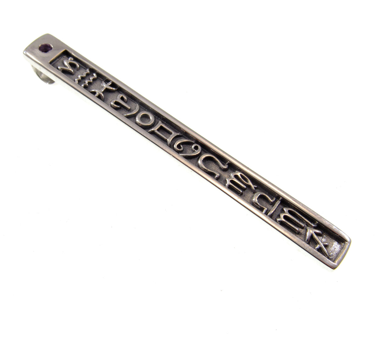 Solid 925 Sterling Silver 12 Zodiac Symbols Pendant – Astrology Horoscope Column Amethyst or Garnet