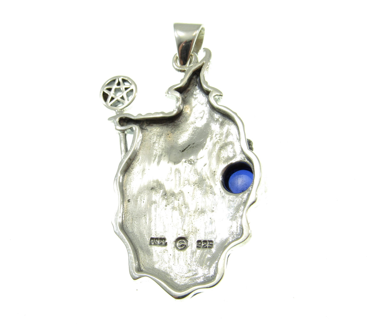 Solid 925 Sterling Silver Wizard Pentagram Pendant – Wiccan Amulet – Choose Amethyst, Garnet, Moonstone, Sapphire