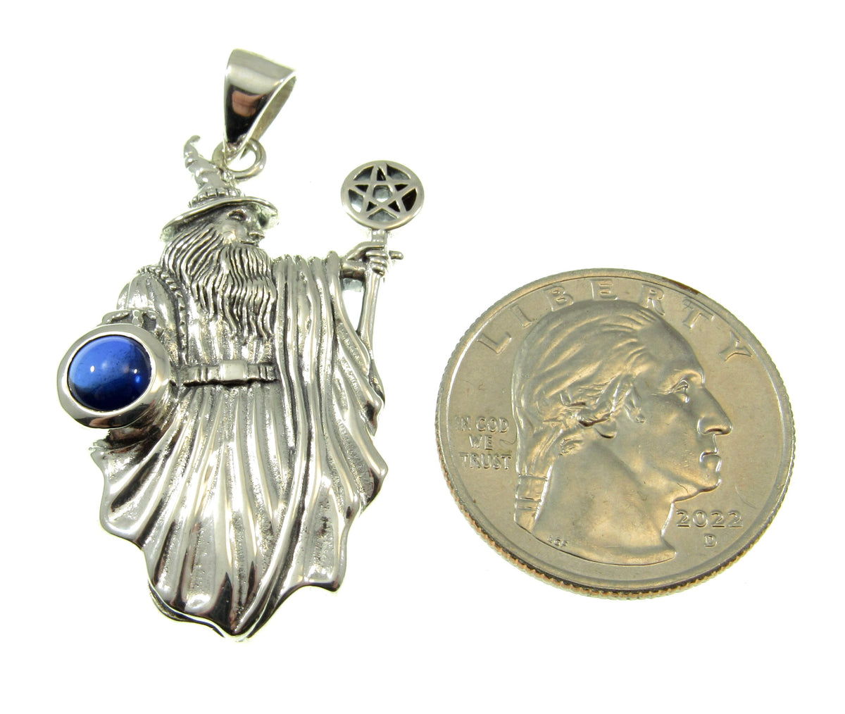 Solid 925 Sterling Silver Wizard Pentagram Pendant – Wiccan Amulet – Choose Amethyst, Garnet, Moonstone, Sapphire