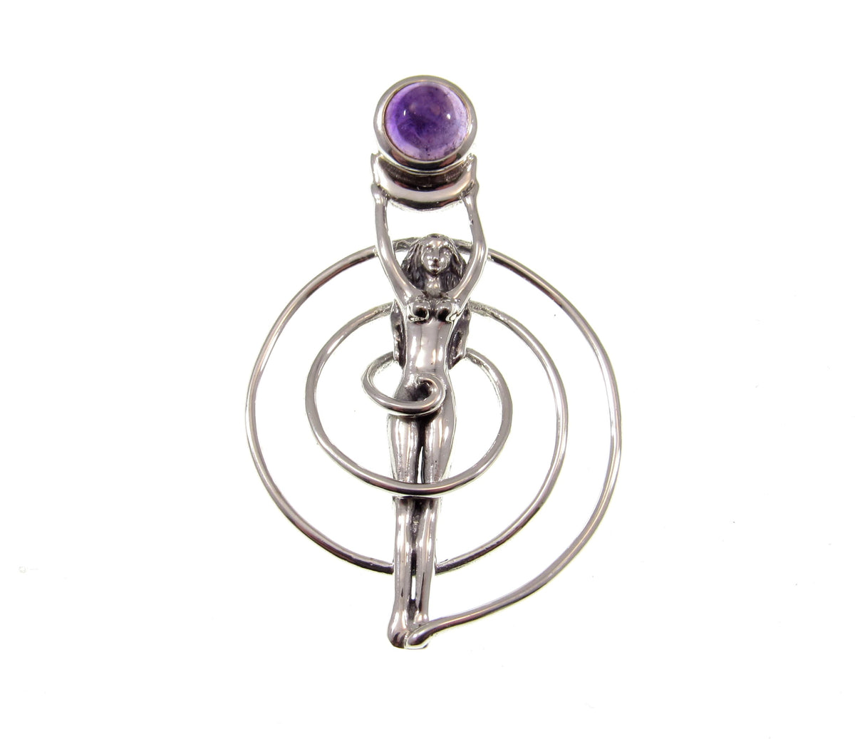 Solid 925 Sterling Silver Spiral Goddess Pendant – Fertility Goddess with Amethyst, Garnet, Moonstone, Topaz