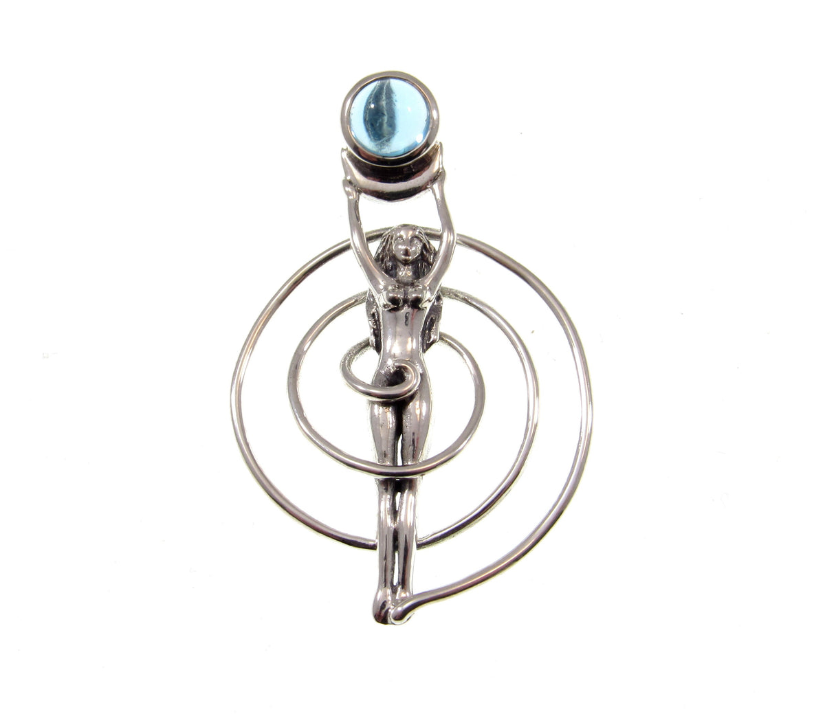 Solid 925 Sterling Silver Spiral Goddess Pendant – Fertility Goddess with Amethyst, Garnet, Moonstone, Topaz