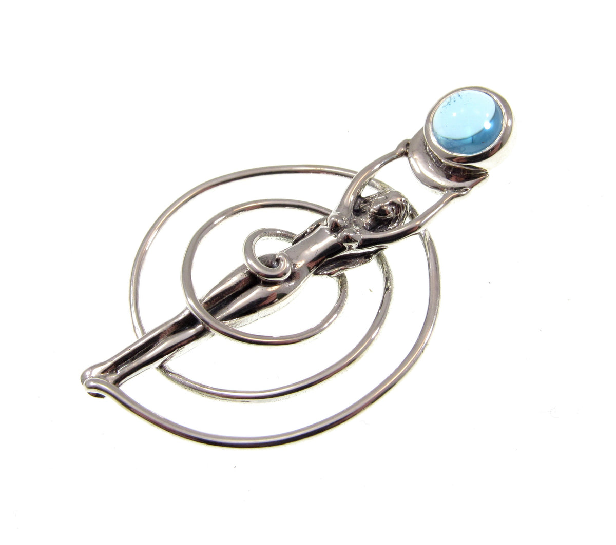 Solid 925 Sterling Silver Spiral Goddess Pendant – Fertility Goddess with Amethyst, Garnet, Moonstone, Topaz