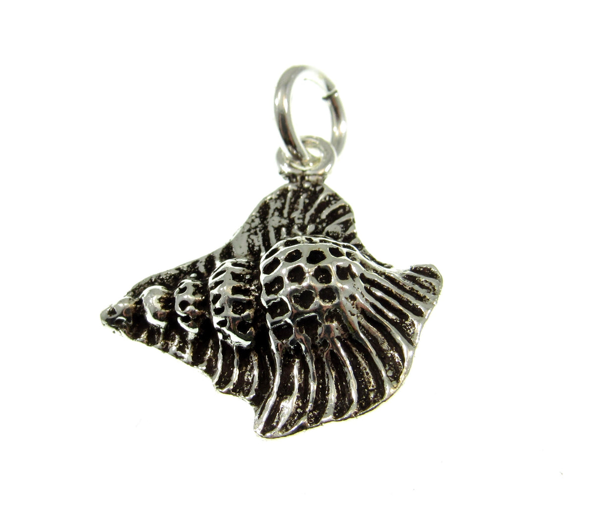Solid 925 Sterling Silver Conch Shell Pendant - Textured Nautical Seashell Charm - Beachcomber Gift - Oceancore / Seacore Jewelry