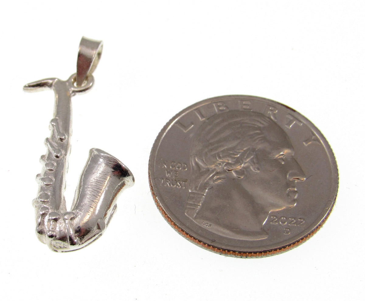 Solid 925 Sterling Silver Saxophone Pendant, Handcrafted Brass Instrument Musical Charm