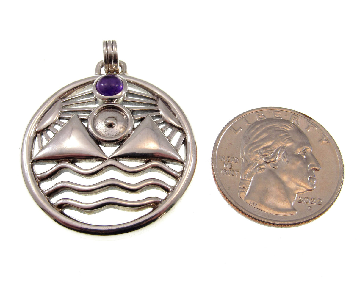 Solid 925 Sterling Silver Protection Talisman – Four Elements Pagan Pendant – Amethyst Garnet Moonstone