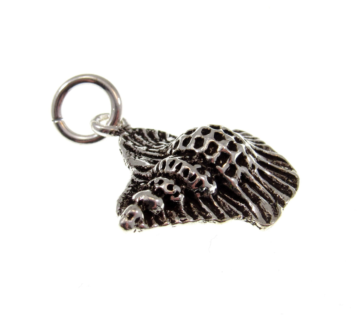 Solid 925 Sterling Silver Conch Shell Pendant - Textured Nautical Seashell Charm - Beachcomber Gift - Oceancore / Seacore Jewelry
