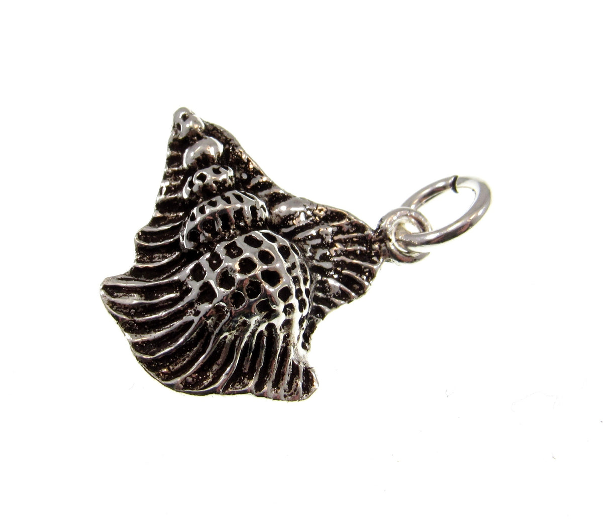 Solid 925 Sterling Silver Conch Shell Pendant - Textured Nautical Seashell Charm - Beachcomber Gift - Oceancore / Seacore Jewelry