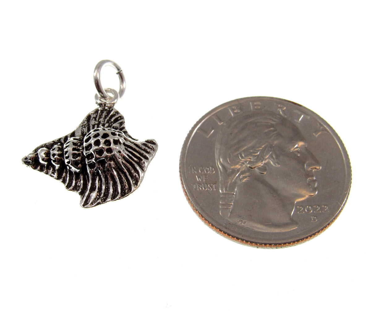 Solid 925 Sterling Silver Conch Shell Pendant - Textured Nautical Seashell Charm - Beachcomber Gift - Oceancore / Seacore Jewelry