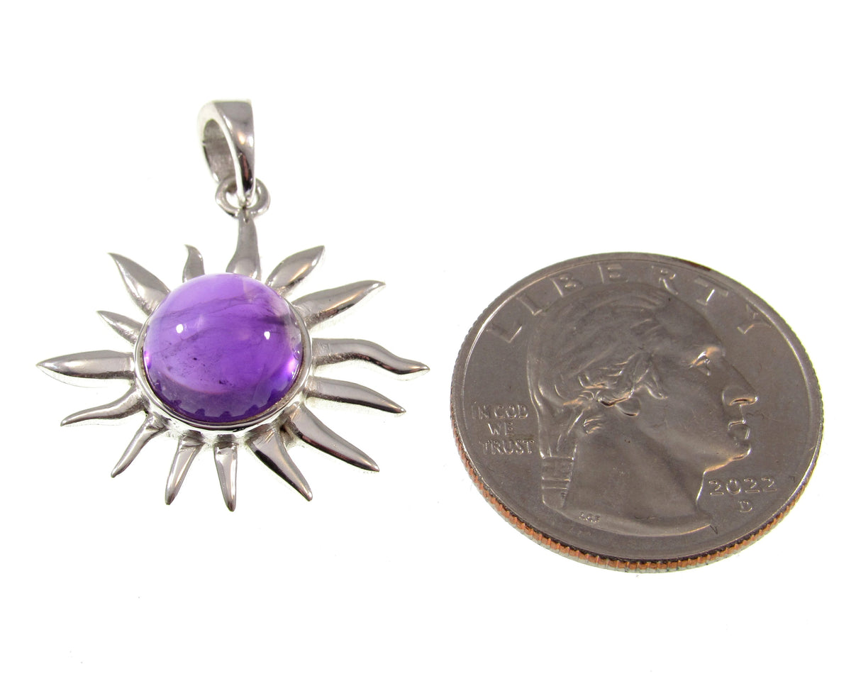 Solid 925 Sterling Silver Sun Pendant – Amethyst, Labradorite, or Rainbow Moonstone - Solar Celestial Jewelry