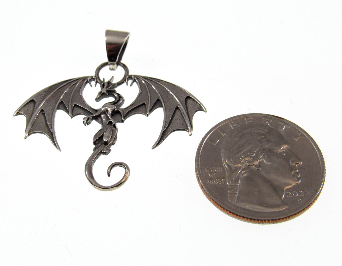 Solid 925 Sterling Silver Winged Guardian Dragon Protection Pendant, Handcrafted Fantasy Jewelry