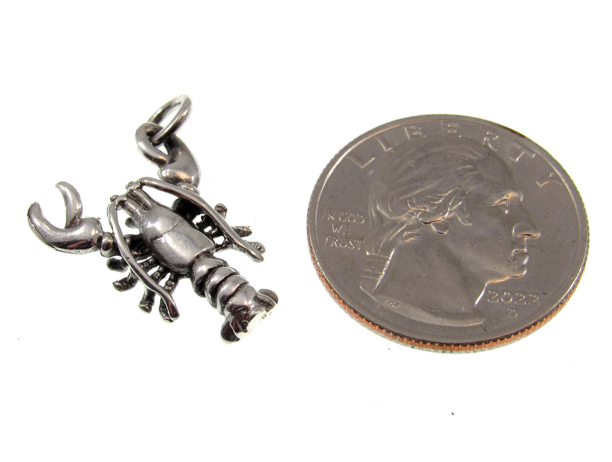 Solid 925 Sterling Silver Lobster Charm – 3D Lobster Pendant, Ocean Animal Jewelry, Nautical Sea Life Gift for Fish & Beach Lovers
