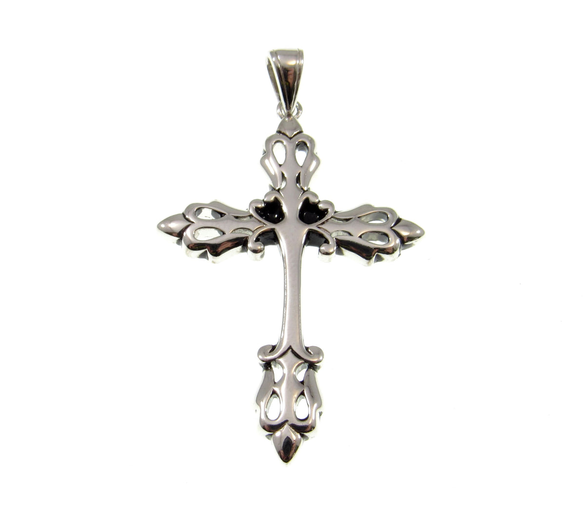 Solid 925 Sterling Silver Gothic Fleur-de-Lis Cross Pendant, Vintage Style Christian Necklace Charm, Ornate Medieval Style Jewelry