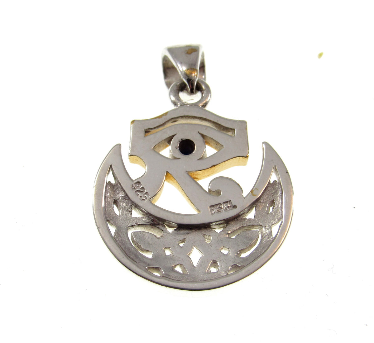 Solid 925 Sterling Silver & 18k Gold Celtic Scota Goddess Eye of Horus Pendant, Handcrafted Scotia Mother of Scotland Jewelry with Lapis