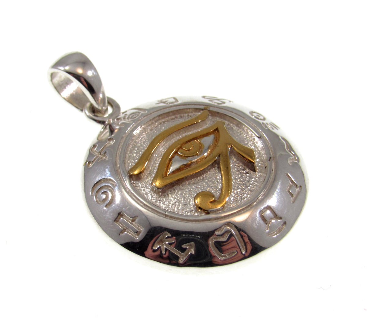 Solid 925 Sterling Silver & Gold Vermeil Egyptian Eye of Horus Pendant with Zodiac Symbols, Eye of Ra Amulet, Protection Jewelry