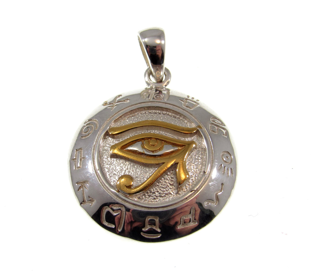 Solid 925 Sterling Silver & Gold Vermeil Egyptian Eye of Horus Pendant with Zodiac Symbols, Eye of Ra Amulet, Protection Jewelry