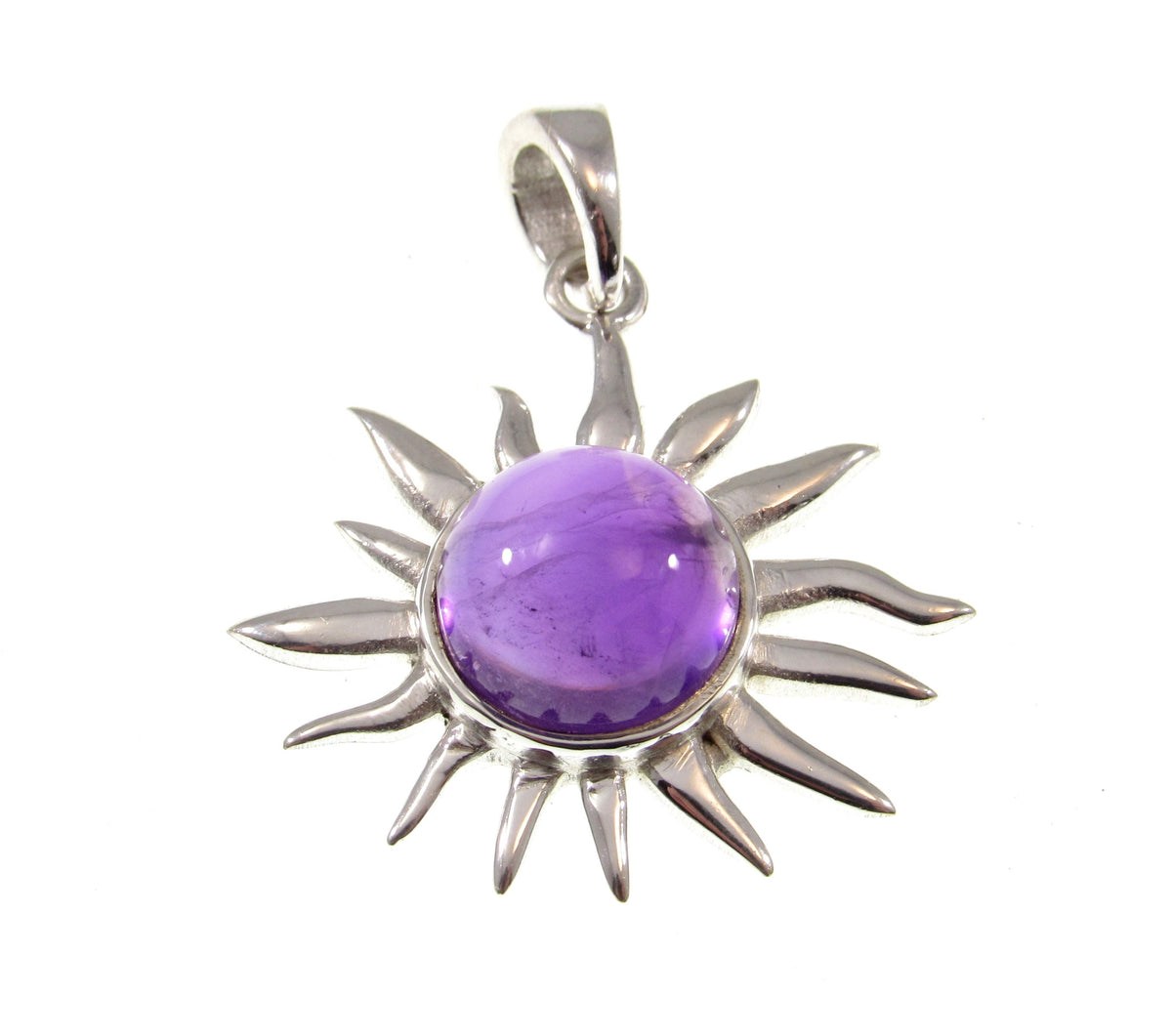 Solid 925 Sterling Silver Sun Pendant – Amethyst, Labradorite, or Rainbow Moonstone - Solar Celestial Jewelry