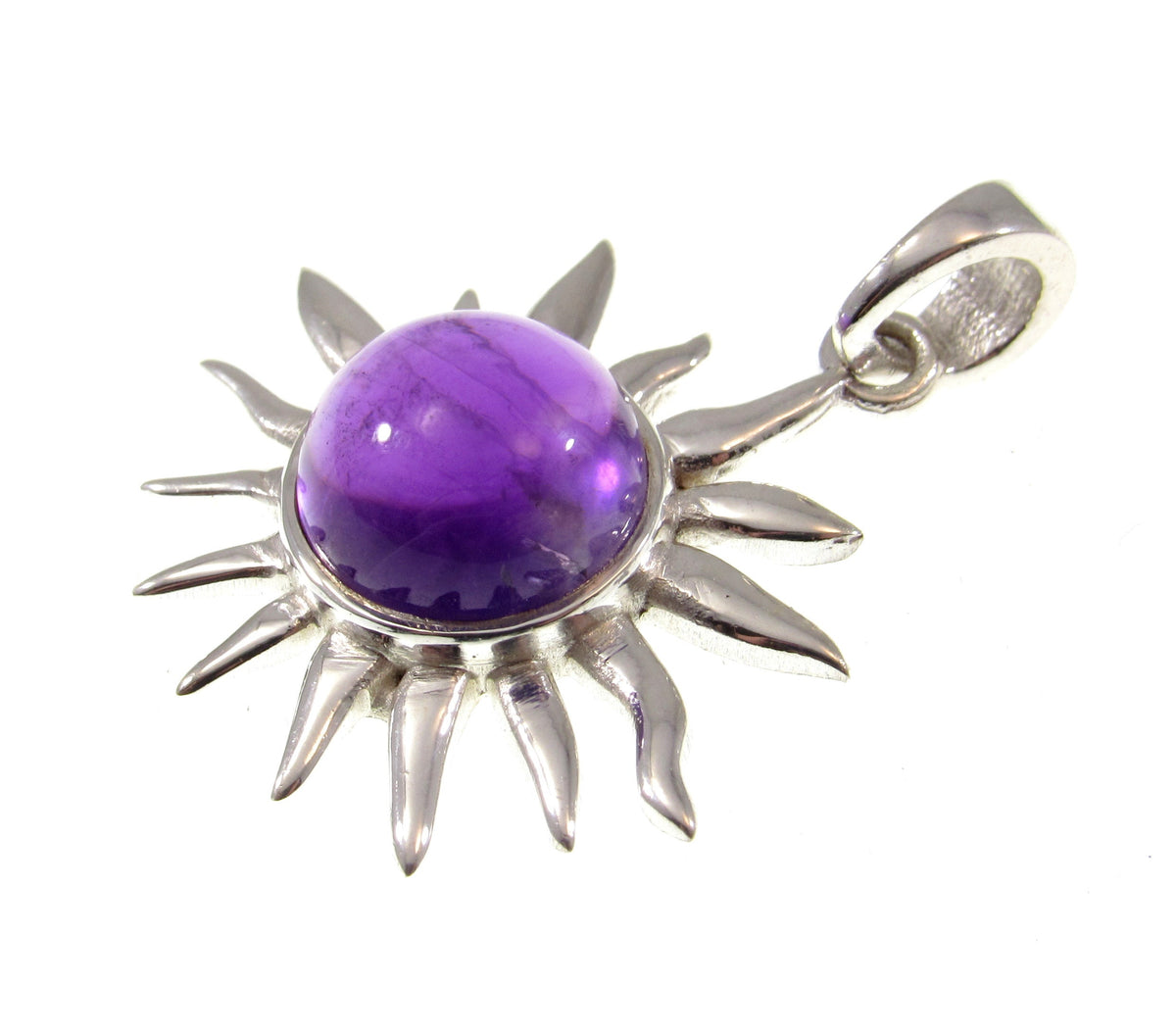Solid 925 Sterling Silver Sun Pendant – Amethyst, Labradorite, or Rainbow Moonstone - Solar Celestial Jewelry