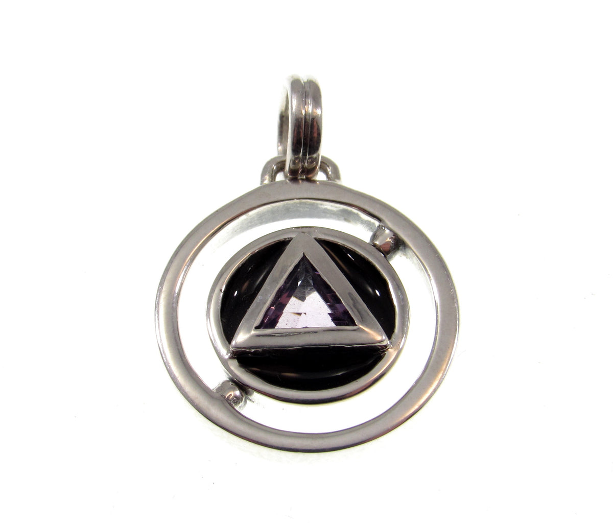 Solid 925 Sterling Silver AA Recovery Pendant with Amethyst, Recovery Anniversary Jewelry