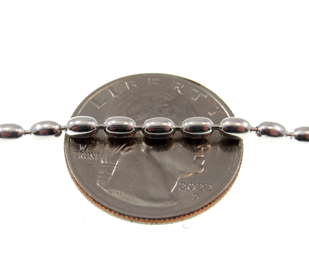 3MM Solid 925 Sterling Silver Italian Oval Rice Bead DOGTAG Military Chain, Unisex Bracelet or Necklace, Made in Italy, 8 - 36 Inches