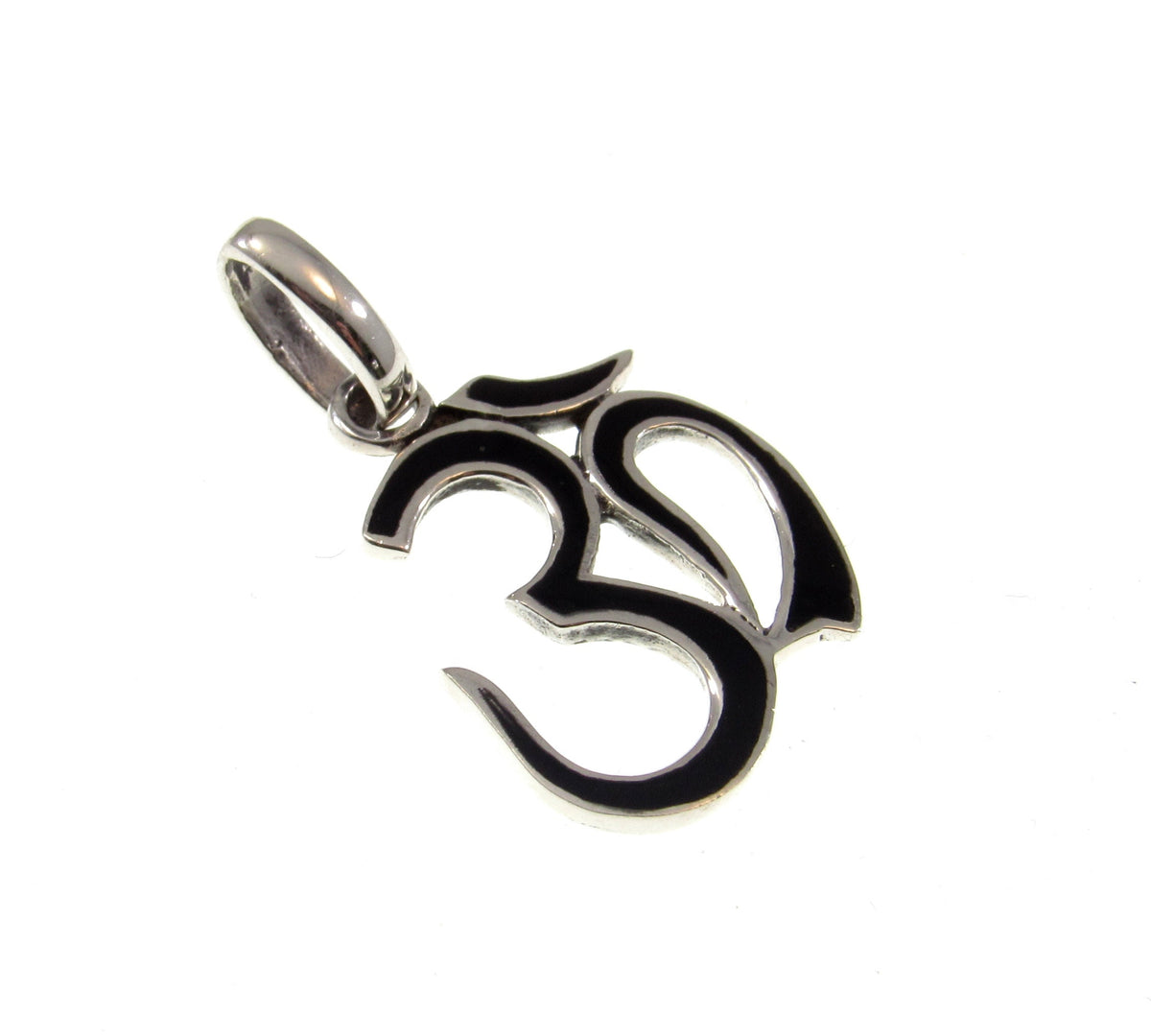 Solid 925 Sterling Silver Black Onyx Om Pendant – Hindu Aum Symbol Charm, Yoga Jewelry, Meditation Amulet