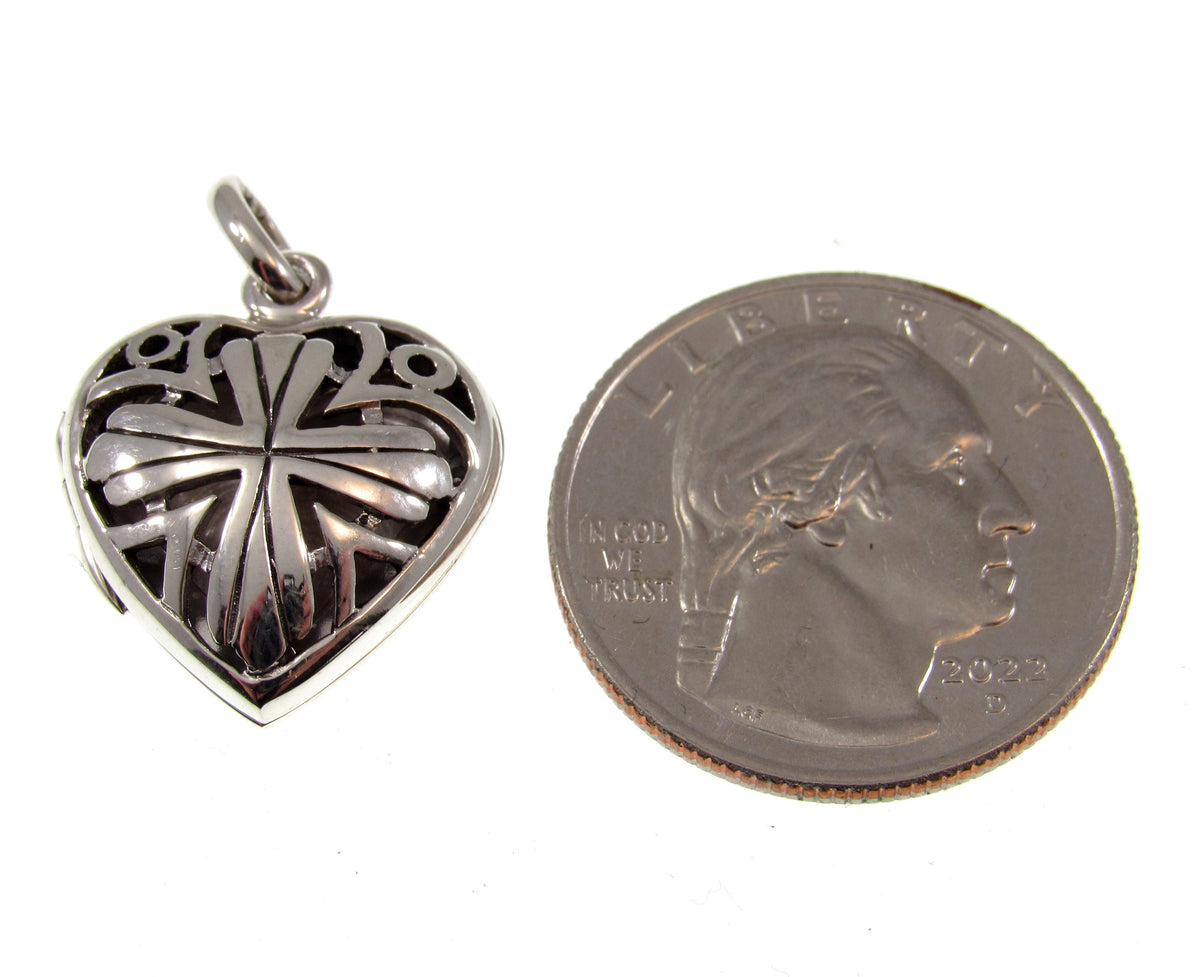 Solid 925 Sterling Silver Cross in Heart Photo Locket, Handcrafted Keepsake Pendant