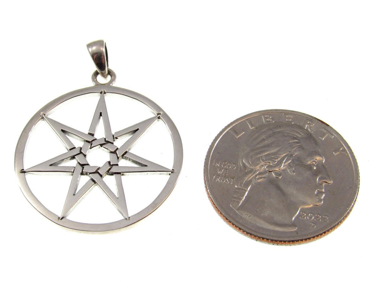 Solid 925 Sterling Silver Elven Star Pendant, Octagram Chaos Symbol, Pagan Talisman, Magic Amulet