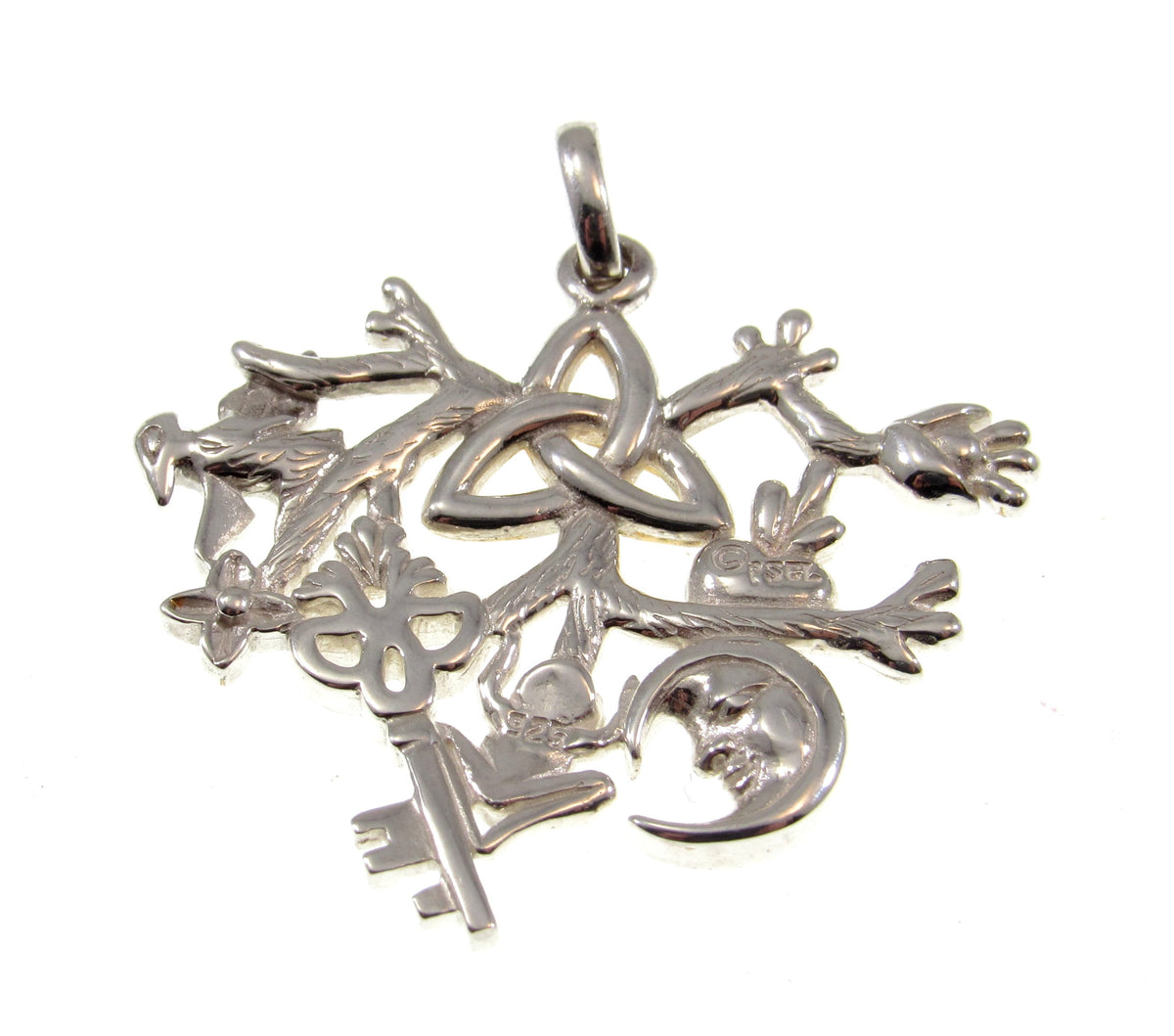 Solid 925 Sterling Silver & 14k Gold Cimaruta Witch Pendant, Italian Protection Talisman / Trinity Knot