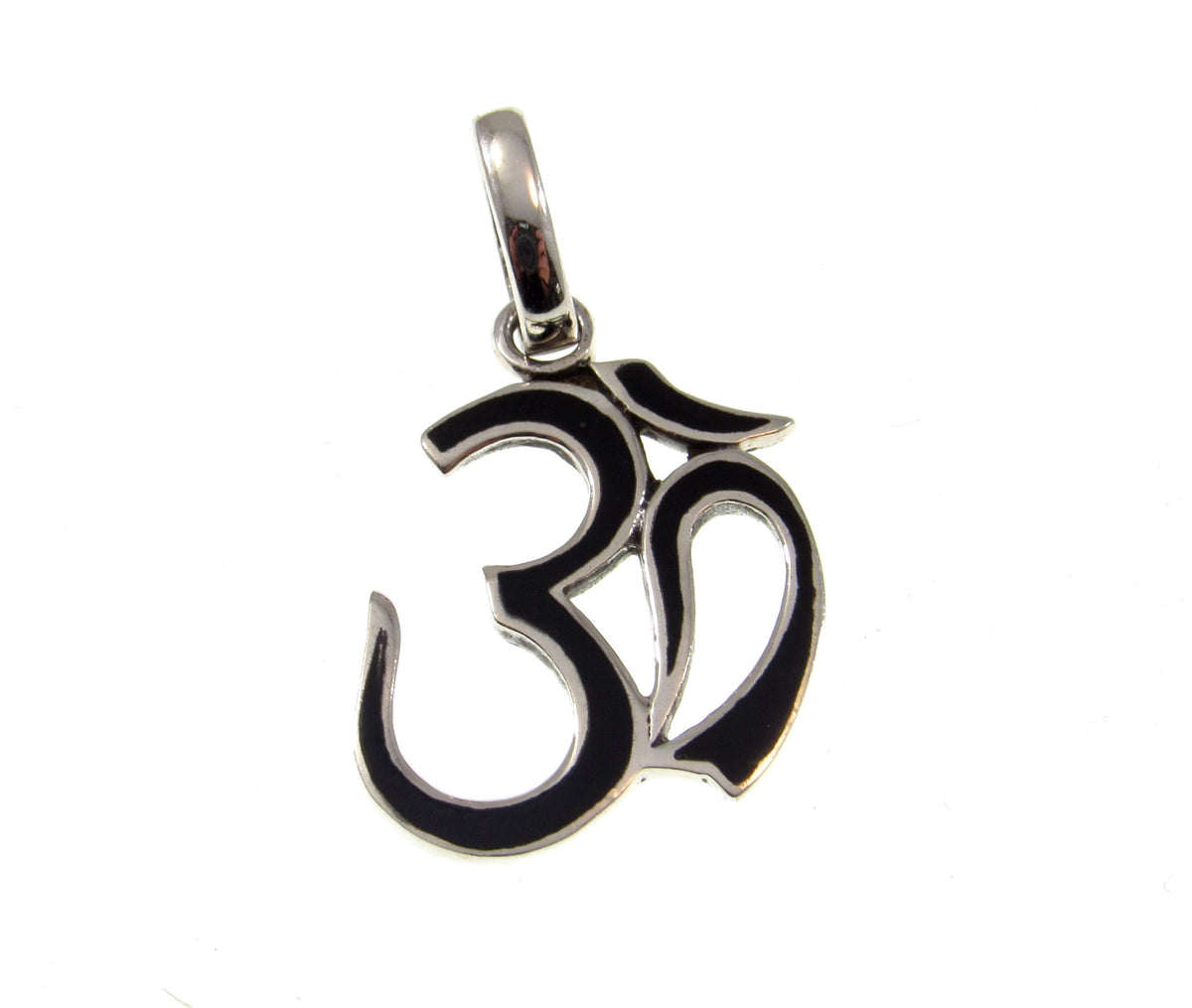 Solid 925 Sterling Silver Black Onyx Om Pendant – Hindu Aum Symbol Charm, Yoga Jewelry, Meditation Amulet