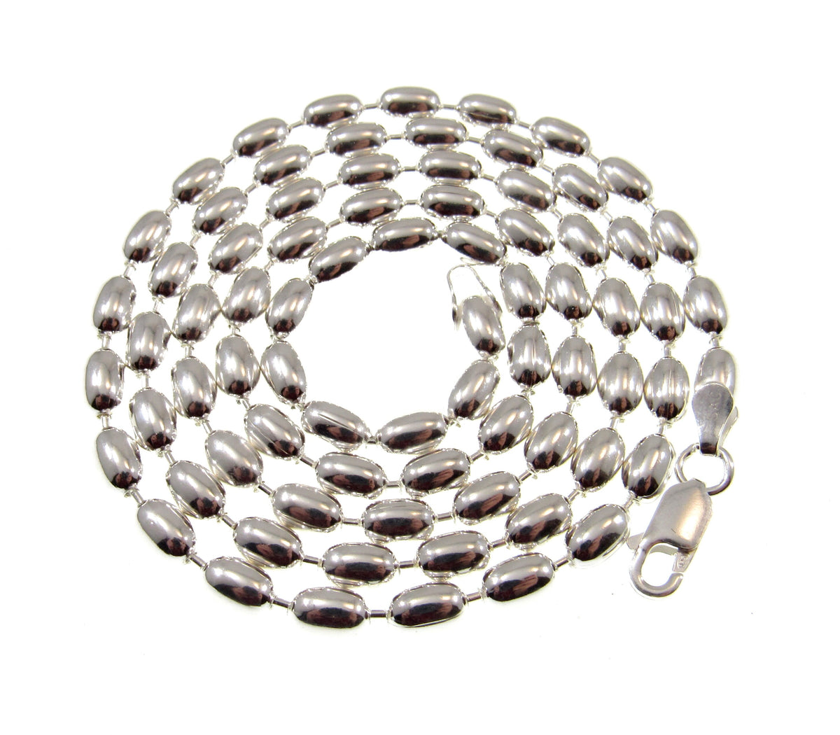 4MM Solid 925 Sterling Silver Italian Oval Rice Bead DOGTAG Military Chain, Unisex Bracelet or Necklace, Made in Italy, 8 - 24 Inches