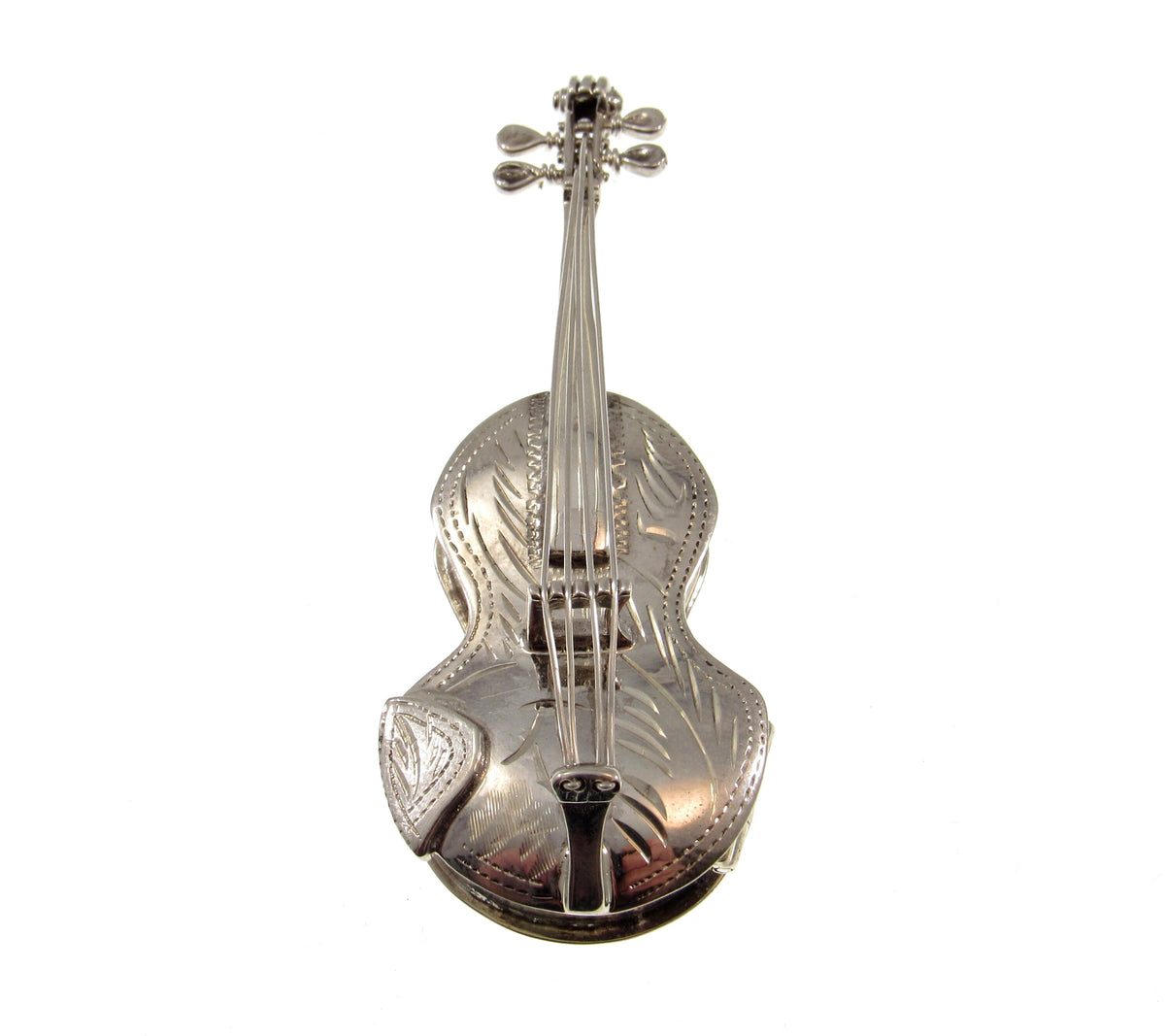 Large Solid 925 Sterling Silver Violin & Bow Locket Pendant, Handcrafted String Instrument Pill Box Jewelry
