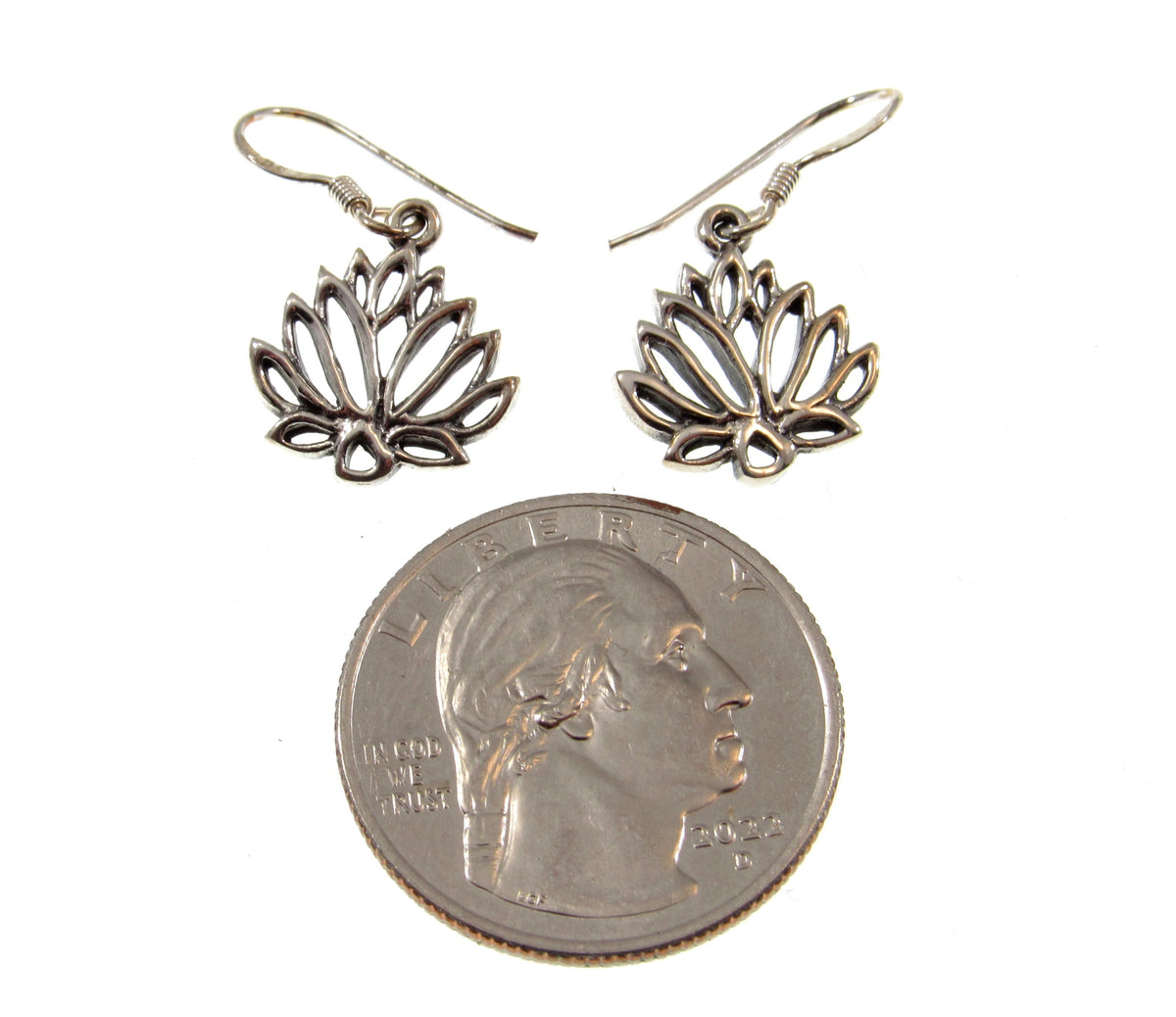 Solid 925 Sterling Silver Sacred Lotus Flower Earrings, Handcrafted Drop Dangle Hook Earrings, Symbol of Rebirth Jewelry