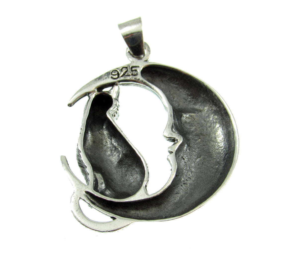Solid 925 Sterling Silver Cat Familiar on Crescent Moon Pendant, Pagan Amulet, Witchy Jewelry