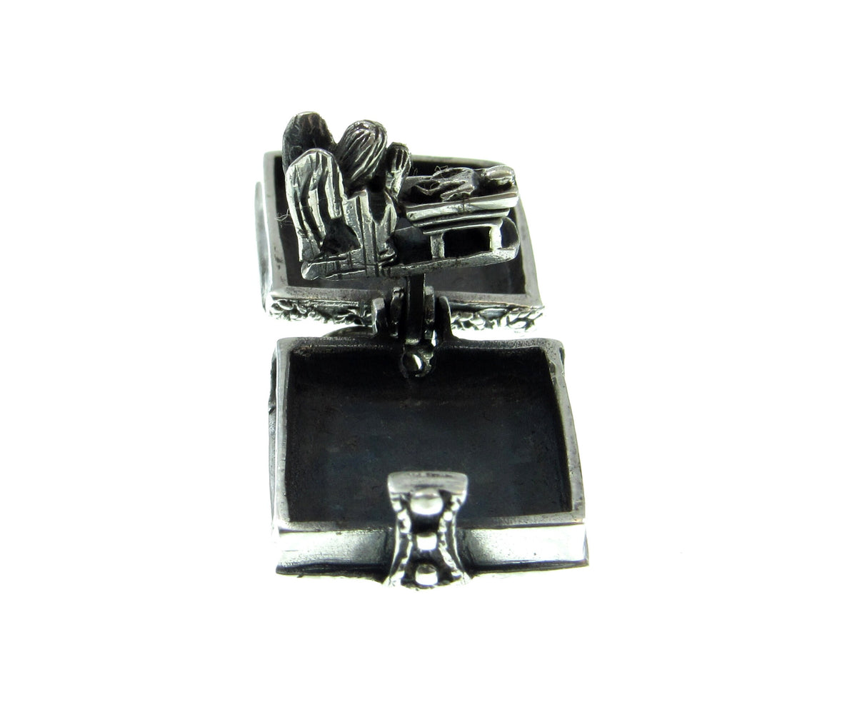 Handcrafted Solid 925 Sterling Silver 3D 3 Dimensional Hinged Holy Bible & Angel Praying Over Baby Jesus Locket Pendant, Opens