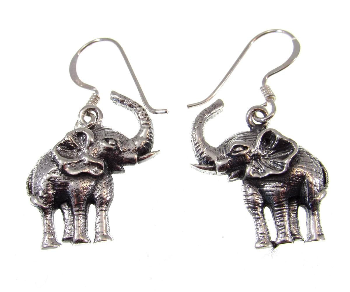 Solid 925 Sterling Silver Elephant Earrings – Detailed Safari Wildlife Dangle Jewelry – Handcrafted Silver Animal Lover Gift for Women