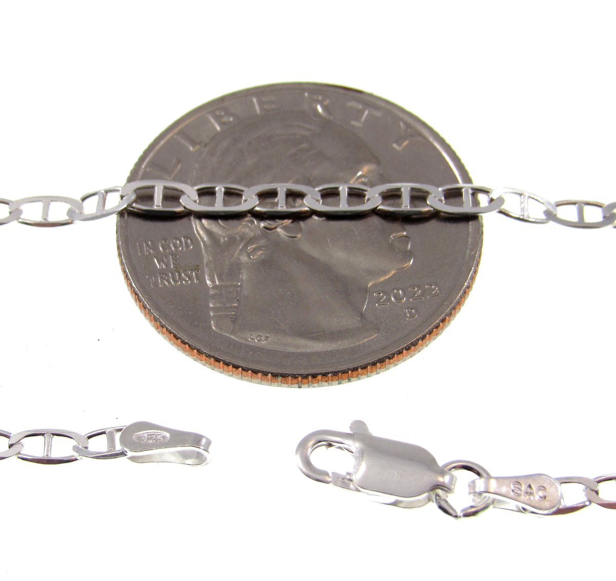 2.6MM 060 Gauge Solid 925 Sterling Silver Italian Women's Mariner / Marina Chain, Made in Italy, Unisex Necklace, 7 - 30 Inches