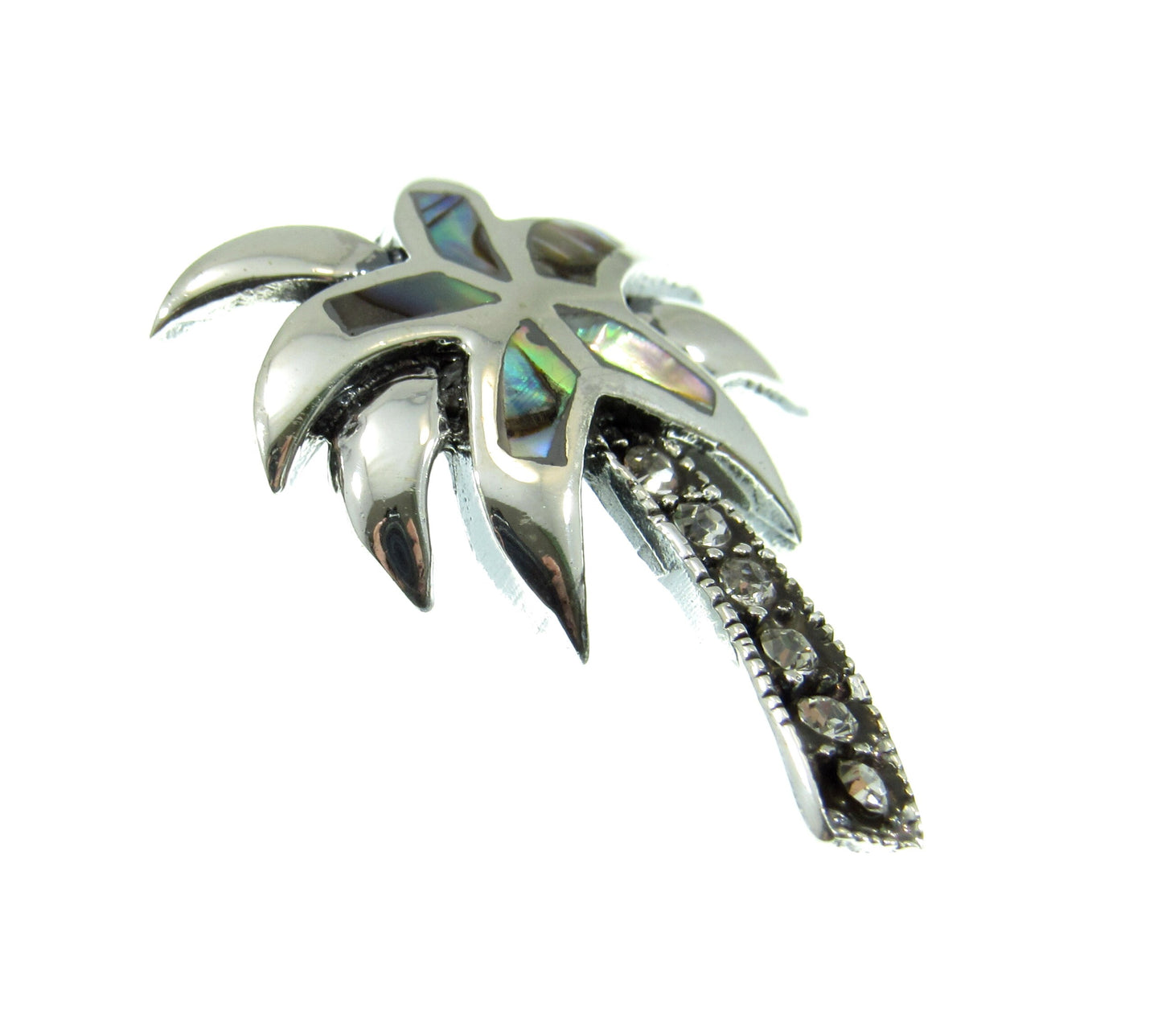 925 Abalone Shell Palm Tree Slide Pendant Necklace, Solid Sterling Silver Tropical Beach Jewelry