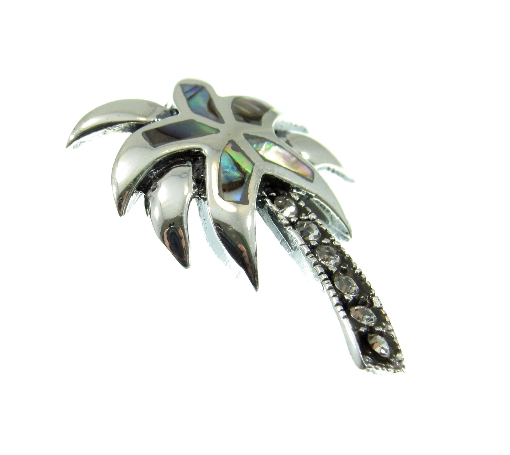 925 Abalone Shell Palm Tree Slide Pendant Necklace, Solid Sterling Silver Tropical Beach Jewelry