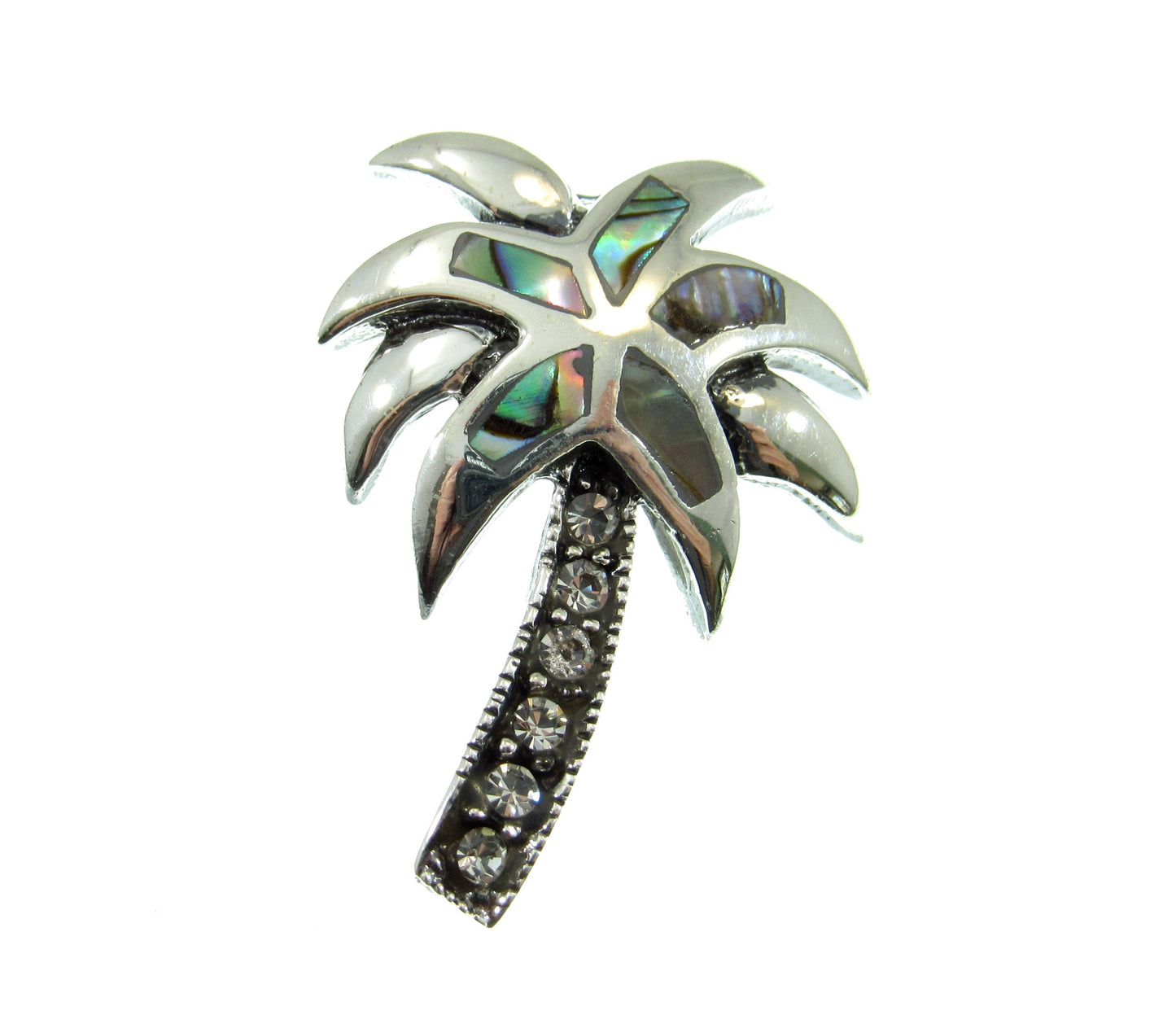 925 Abalone Shell Palm Tree Slide Pendant Necklace, Solid Sterling Silver Tropical Beach Jewelry